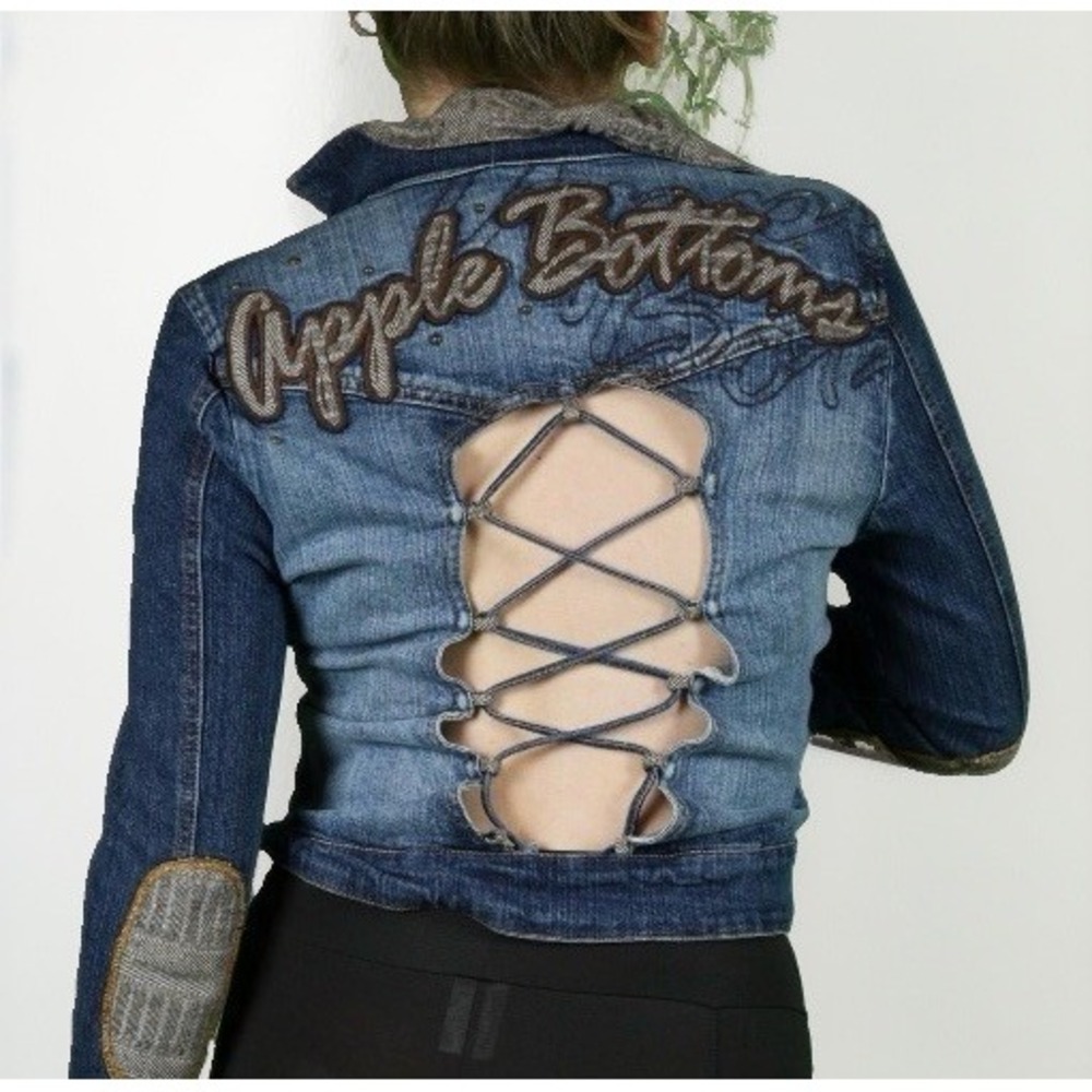 Vintage Apple Bottoms Jeans Denim Jacket S Spellout Hip Hop Rap Y2K Rare